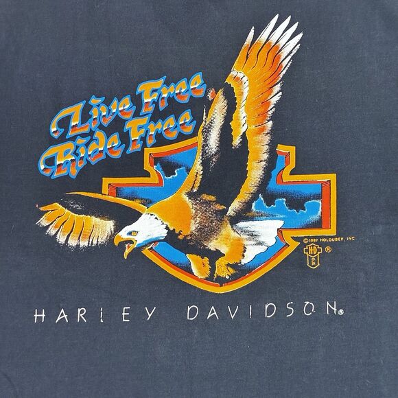 Men’s Size XL Harley-Davidson Vintage 1987 “Live Free Ride Free” Eagle USA Made - Picture 2 of 8